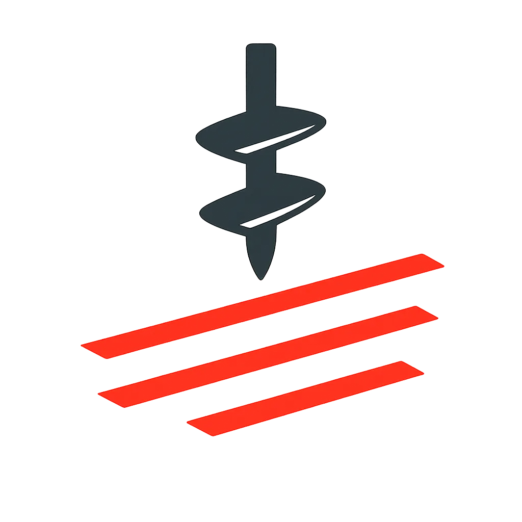 Fort August Construction dark helical pier logo design with red foundation lines